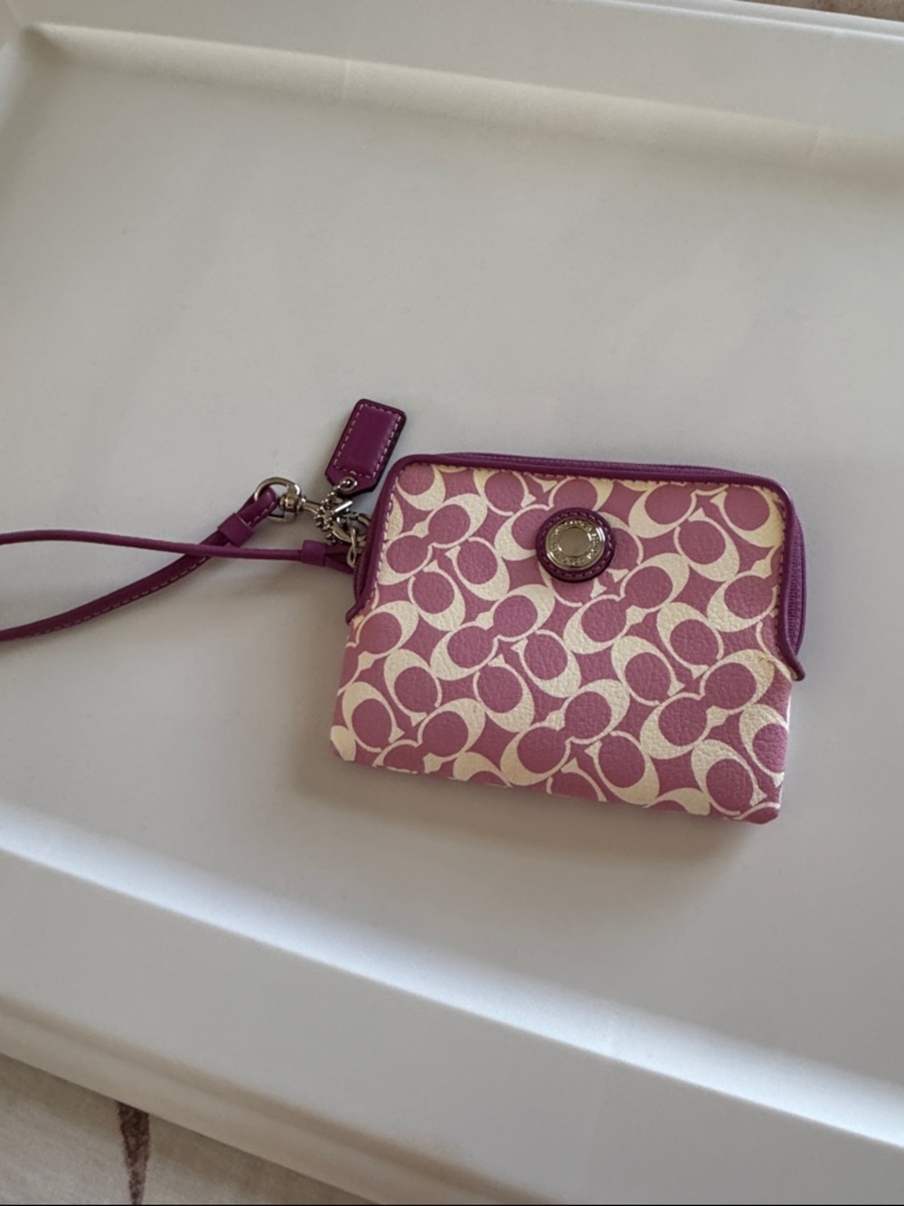 Coach Pink Signature Mini Wristlet with Detachable Strap